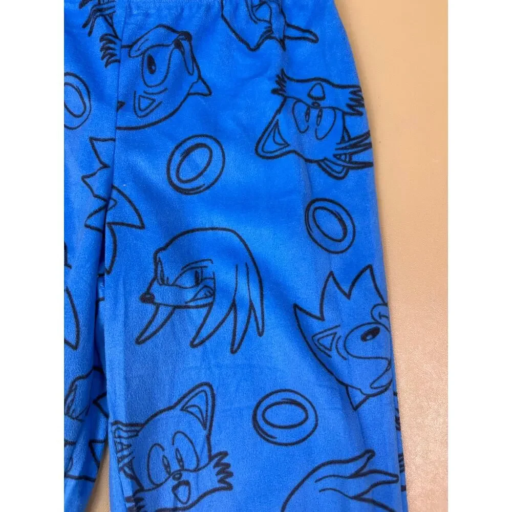 Sonic the Hedgehog Pajama Pants Kids Size 4 Blue Fleece Tails Knuckles NWOT